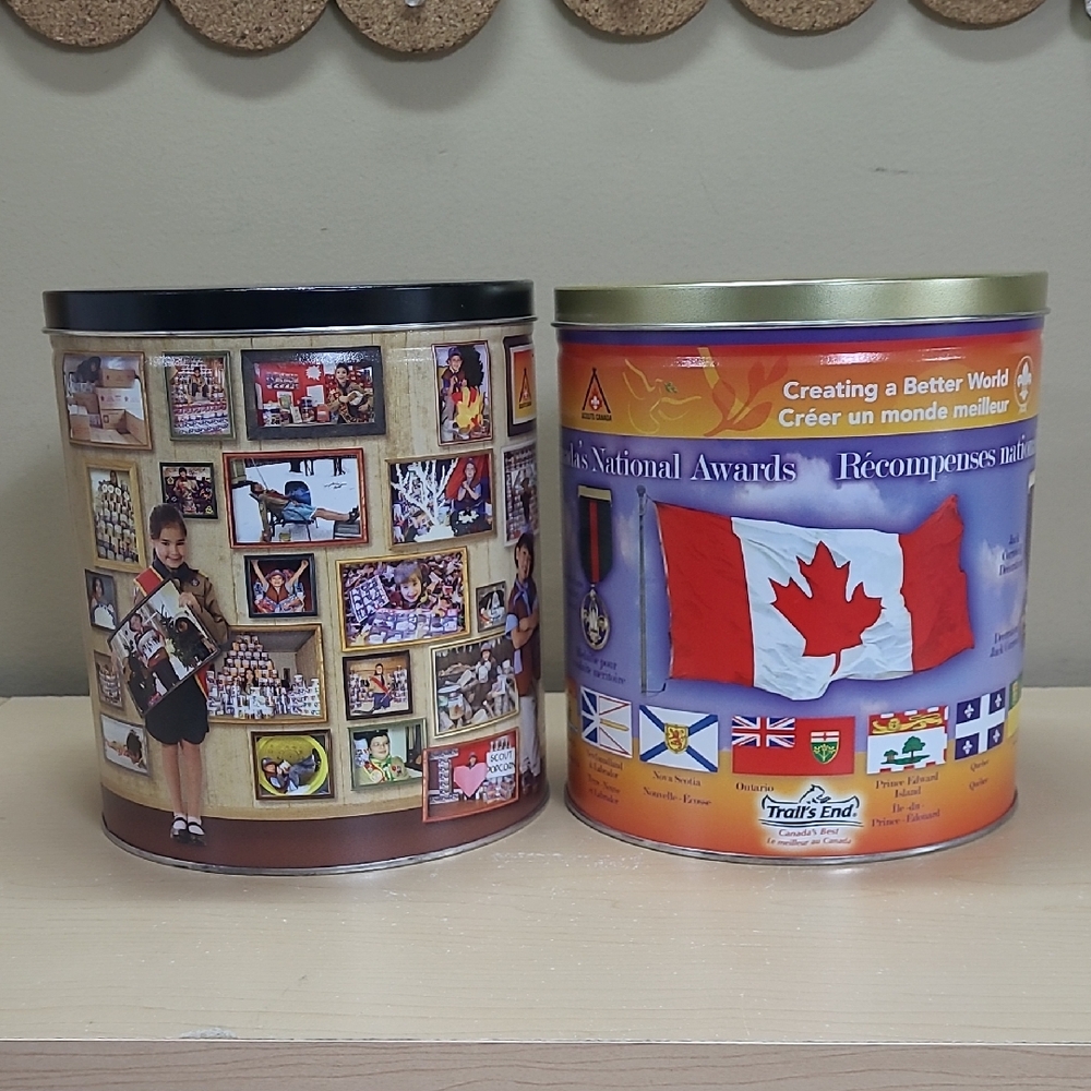 Vintage Scout Canada Popcorn Tins Empty X2 Trail's End EUC
